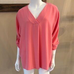 Chic Coral V-Neck Blouse for Women size medium